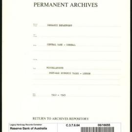 Research Department - Central Bank - General - Miscellaneous - Post-war Economic Talks, London - 1942 - 1943