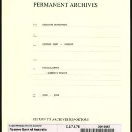 Research Department - Central Bank - General - Miscellaneous - Economic Policy - 1952 - 1962
