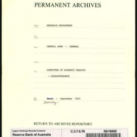 Research Department - Central Bank - General - Committee of Economic Enquiry - Correspondence - January - September 1963