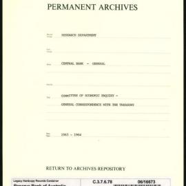 Research Department - Central Bank - General - Committee of Economic Enquiry - General Correspondence with the Treasury - 1963 - 1964