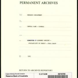 Research Department - Central Bank - General - Committee of Economic Enquiry - Availability of Credit - Final Draft - November 1963