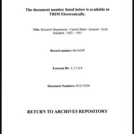 Research Department - Central Bank - General - Gold Standard - 1932 - 1951