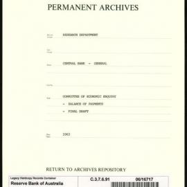 Research Department - Central Bank - General - Committee of Economic Enquiry - Balance of Payments - Final Draft - October 1963