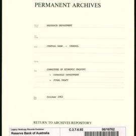 Research Department - Central Bank - General - Committee of Economic Enquiry - Overseas Investment - Final Draft -  October 1963
