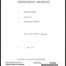 Research Department - Central Bank - General - Miscellaneous Committees - Atomic Energy Committee - Memoranda - 1956 - 1959