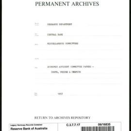Research Department - Central Bank - General - Miscellaneous Committees - Economic Advisory Committee Papers - Costs, Prices & Profits - 1957