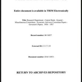 Research Department - Central Bank - General - Miscellaneous Committees - Economic Advisory Committee Papers - Governor's Papers.  1956 - 1957