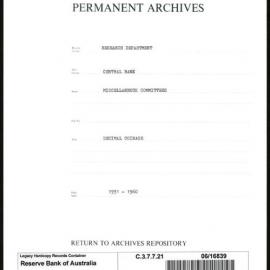 Research Department - Central Bank - General - Miscellaneous Committees - Decimal Coinage 1931 - 1960
