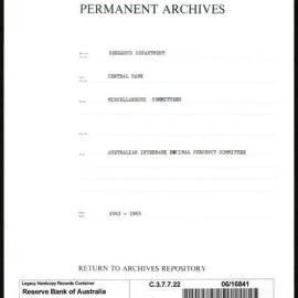 Research Department - Central Bank - General - Miscellaneous Committees - Australian Interbank Decimal Currency Committee - 1963 - 1965