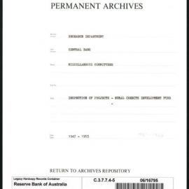 Research Department - Central Bank - General - Miscellaneous Committees - Inspection of Projects - Rural Credits Department Fund - File 5 - 1947 - 1953