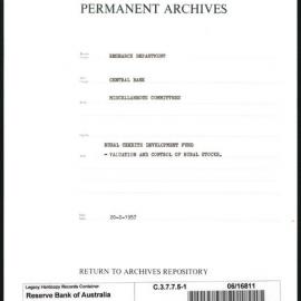 Research Department - Central Bank - General - Miscellaneous Committees - Rural Credits Department Fund - File 1 - Valuation and Control of Rural Stocks - 20/2/1957