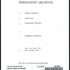 Research Department - Central Bank - General - Miscellaneous Committees - Conference of Economists - 2-4 March 1937, 30 November 1938