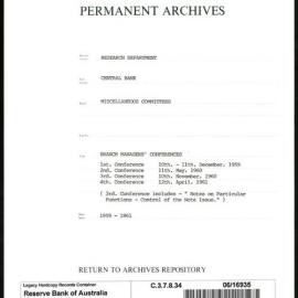 Research Department - Central Bank - General - Miscellaneous Committees - Branch Managers' Conferences - 1st Conference 10-11 December 1959; 2nd Conference 11 May 1960; 3rd Conference 10 November 1960; 4th Conference 12 April 1961