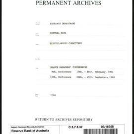 Research Department - Central Bank - General - Miscellaneous Committees - Branch Managers' Conferences - 9th Conference 17-18 February 1964; 10th Conference 28-29 September 1964