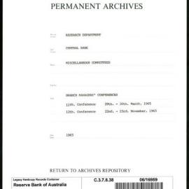 Research Department - Central Bank - General - Miscellaneous Committees - Branch Managers' Conferences - 11th Conference 29-30 March 1965; 12th Conference 22-23 November 1965