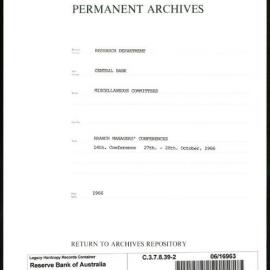 Research Department - Central Bank - General - Miscellaneous Committees - File 2 - Branch Managers' Conferences - 14th Conference 27-28 October 1966