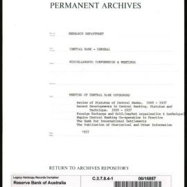Research Department - Central Bank - General - Miscellaneous Conferences & Meetings - File 1 - Meeting of Central Bank Governors - May 1937