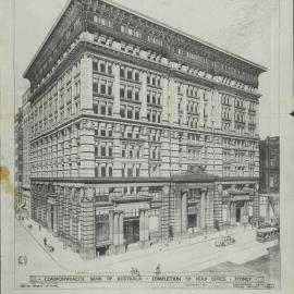 Premises - Commonwealth Bank of Australia - Head Office Cnr. Pitt Street & Martin Place - Exterior - Architect's drawing of building at time of completion - c.1933