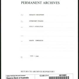 Research Department - Government Finance - Public Authorities - Grants Commission - 1939 - 1940