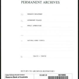 Research Department - Government Finance - Public Authorities - National Works Council - 1944 - 1949