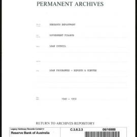 Research Department - Government Finance - Loan Council - Loan Programmes - Reports and Minutes - 1949 - 1950