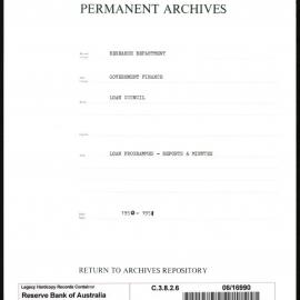 Research Department - Government Finance - Loan Council - Loan Programmes - Reports and Minutes - 1950 - 1951
