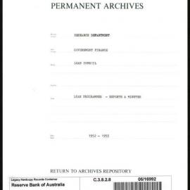 Research Department - Government Finance - Loan Council - Loan Programmes - Reports & Minutes - 1952 - 1953
