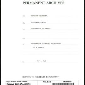 Research Department - Government Finance - Commonwealth Government - Expenditure - War & Defence - 1941 - 1946
