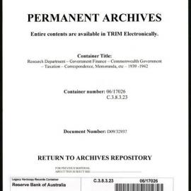 Research Department - Government Finance - Commonwealth Government - Taxation - Correspondence, Memoranda, etc. - 1939 - 1941
