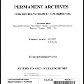 Research Department - Government Finance - Commonwealth Government - Revenue - Taxation - 1939 - 1959