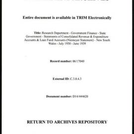 Research Department - Government Finance - State Governments - Statements of Consolidated Revenue & Expenditure Accounts & Loan Fund Accounts (Niemeyer Statements) - New South Wales - July 1930 - June 1939