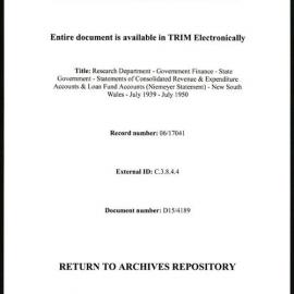 Research Department - Government Finance - State Governments - Statements of Consolidated Revenue & Expenditure Accounts & Loan Fund Accounts (Niemeyer Statements) - New South Wales - July 1939 - July 1950