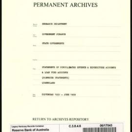 Research Department - Government Finance - State Governments - Statements of Consolidated Revenue & Expenditure Accounts & Loan Fund Accounts (Niemeyer Statements) - Queensland - Sep 1930 - June 1939