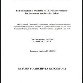 Research Department - Government Finance - State Governments - Statements of Consolidated Revenue & Expenditure Accounts & Loan Fund Accounts (Niemeyer Statements) - Western Australia - Aug 1930 - Jun 1939