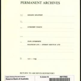 Research Department - Government Finance - State Governments - Moratorium Acts - Interest Reduction Acts - 1931 - 1933