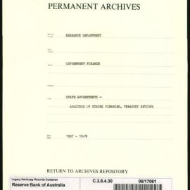 Research Department - Government Finance - State Governments - Analysis of State Finances - Treasury Reviews - 1947 - 1949