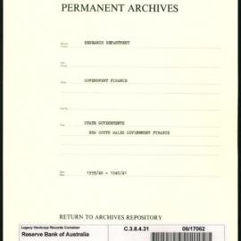 Research Department - Government Finance - State Governments - New South Wales Finance - 1939 - 1941