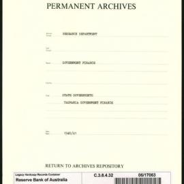 Research Department - Government Finance - State Government - Tasmania Finance - 1940 / 1941
