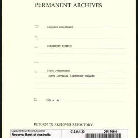 Research Department - Government Finance - State Governments - South Australia Government Finance 1938 - 1941