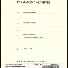 Research Department - Government Finance - State Governments - Queensland Government Finance - 1938 - 1941