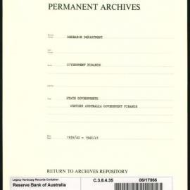 Research Department - Government Finance - State Governments - Western Australia Government Finance - 1939 - 1941