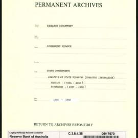 Research Department - Government Finance - State Governments - Analysis of State Finances (Treasury Information) - Results (1946 - 1947) - Estimates (1947 - 1949)