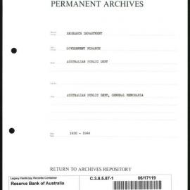 Research Department - Government Finance - Australian Public Debt - Australian Public Debt General Memoranda - File 1 - 1930 - 1944