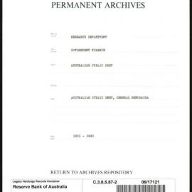 Research Department - Government Finance - Australian Public Debt - Australian Public Debt, General Memoranda - File 2 - 1931 - 1943