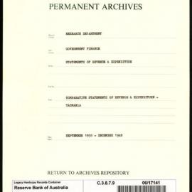 Research Department - Government Finance - Statements of Revenue and Expenditure - Comparative Statements of Revenue and Expenditure - Tasmania - Sep 1938 - Dec 1948