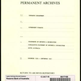 Research Department - Government Finance - Statements of Revenue and Expenditure - Comparative Statements of Revenue and Expenditure - South Australia - December 1939 - September 1951