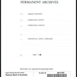 Research Department - International Section - International Monetary Fund (IMF) - Subscription. Quotas & Membership - 1945 - 1950