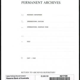 Research Department - International Section - International Monetary Fund (IMF) - Gold - 1947 - 1949