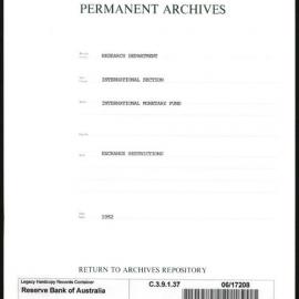 Research Department - International Section - International Monetary Fund (IMF) - Exchange Restrictions - 1952