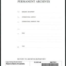 Research Department - International Section - International Monetary Fund (IMF) - Gold - 1952